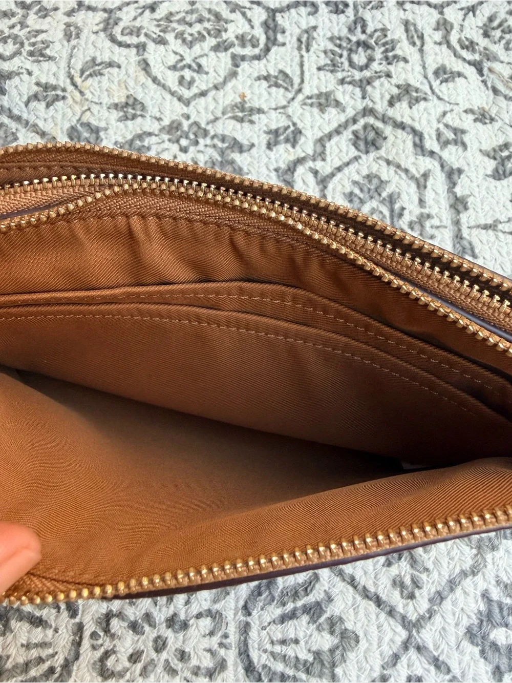 Coach Pebbled Leather Zip Pouch in Saddle Brown with Gold Hardware